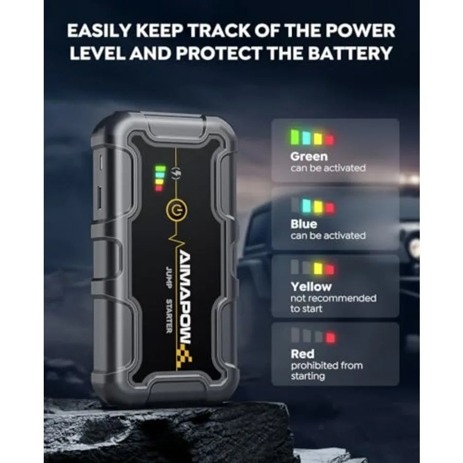 Portable Car Battery Jump Starter 8000A 20000mAh Jump Box with Fast Charge & Built-in Light — Compatible with All Gas Engines