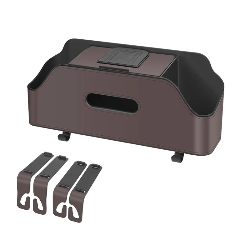 Car Backseat 3-in-1 Organizer Storage Box — Cup Holder, Tissue & Phone Slot with Hooks | 4 Colors