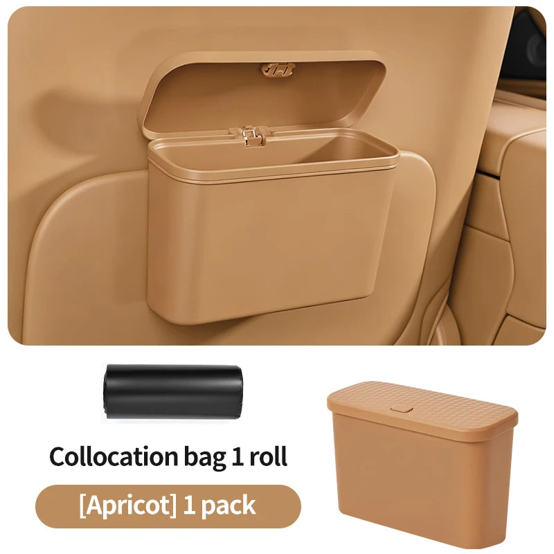 Multifunctional Car Trash Can with Lid Button Hanging Storage Bin for Wet and Dry Use Auto Interior Accessories Organizer Box