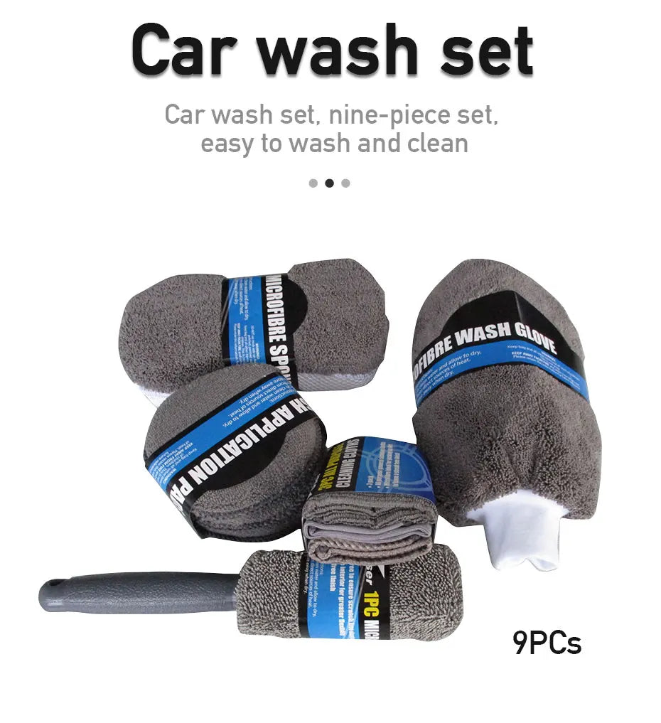SEAMETAL 9-in-1 Car Wash Cleaning Kit — Microfiber Towels, Wash Glove, Sponge & Applicator Pads