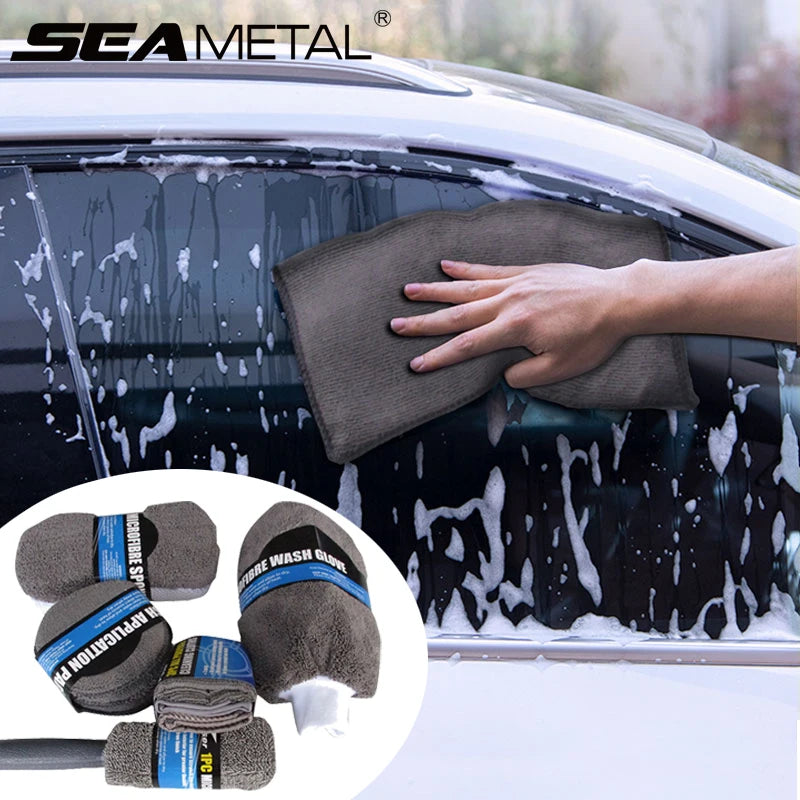 SEAMETAL 9-in-1 Car Wash Cleaning Kit — Microfiber Towels, Wash Glove, Sponge & Applicator Pads
