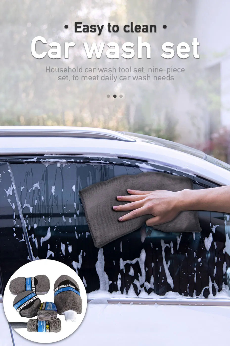 SEAMETAL 9-in-1 Car Wash Cleaning Kit — Microfiber Towels, Wash Glove, Sponge & Applicator Pads