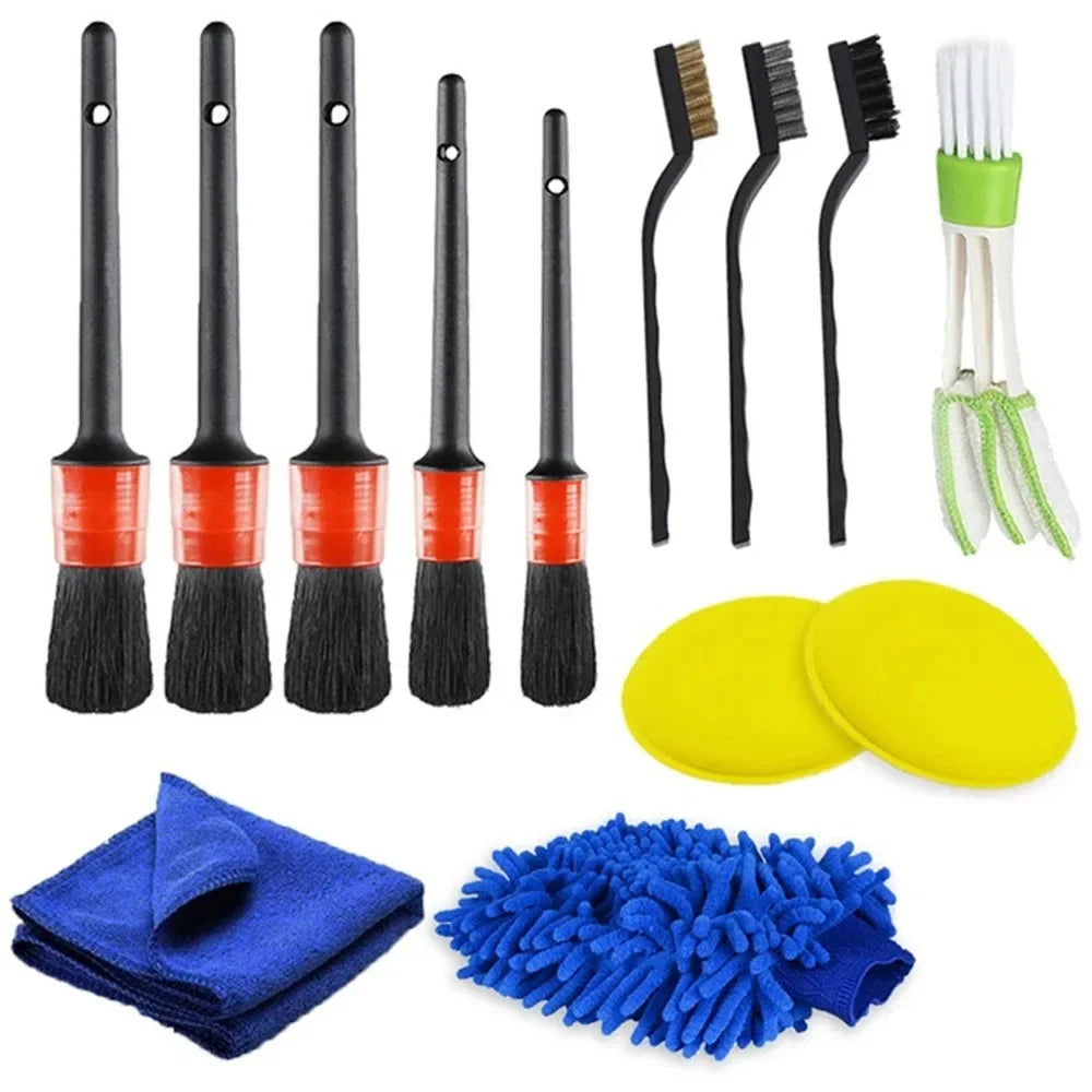 Car Detailing Brush Set — Natural Boar Hair Brushes for Air Vents, Rims & Interior Cleaning