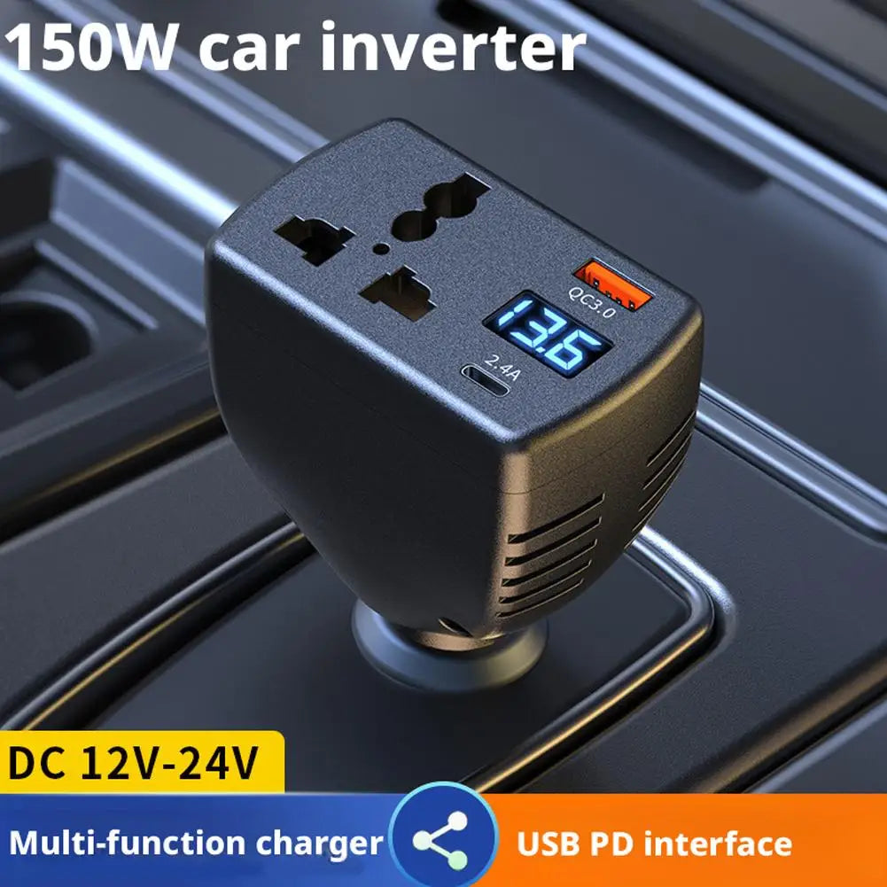 150W Car Power Inverter — DC 12V/24V to AC 220V with PD3.0 USB-C & USB-A Fast Charging