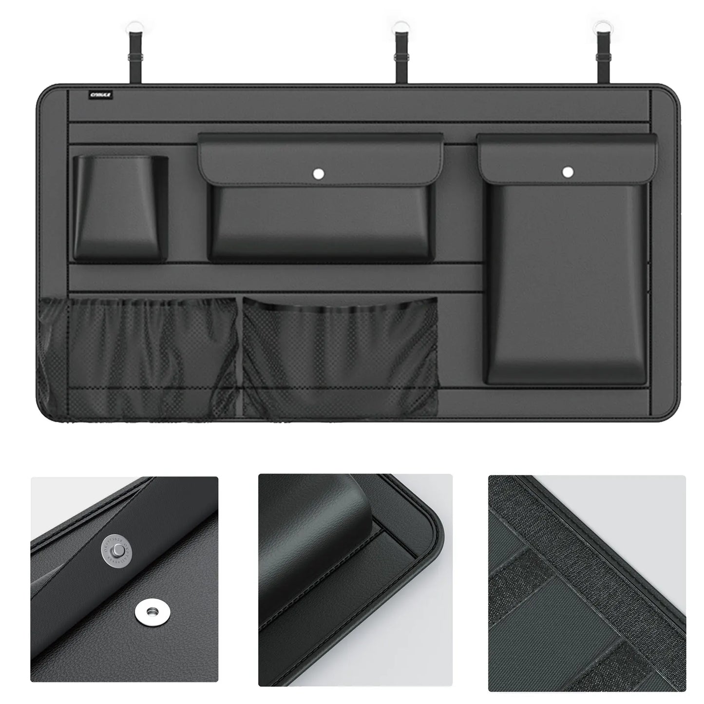 Premium PU Leather Car Seat Back & Trunk Organizer — 5-Pocket Multi-Use Storage