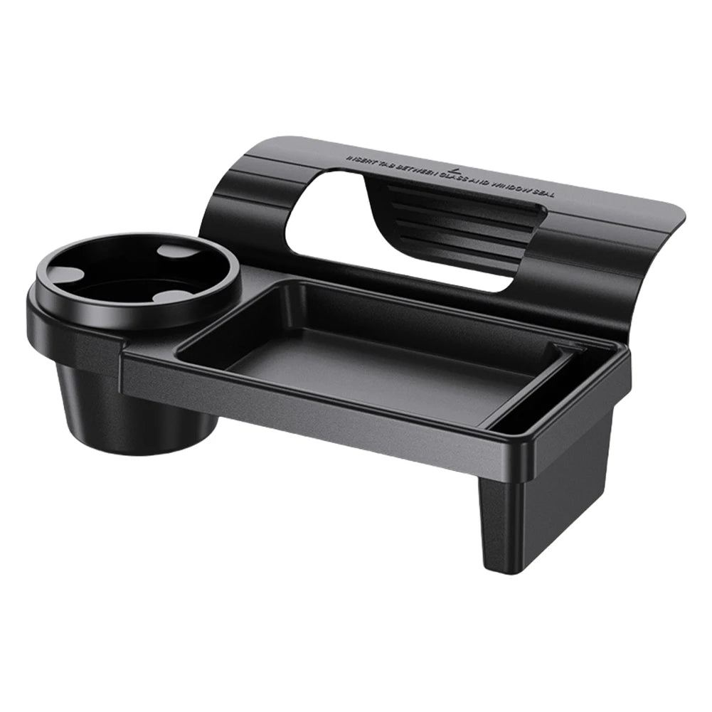 Car Side Door Window Hanging Organizer — Cup Holder, Phone Slot & Storage Pocket | ABS Black