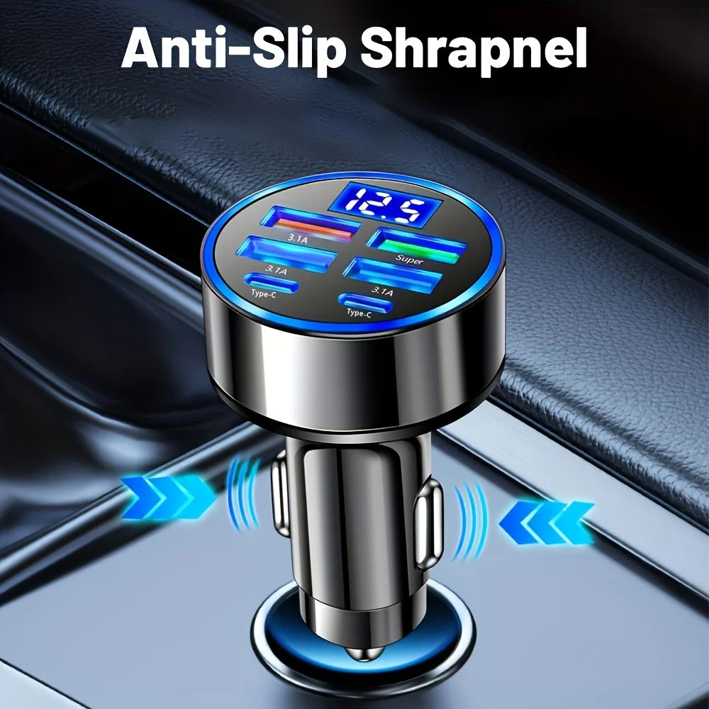 6-in-1 Fast Charging Car Adapter — 3.1A Dual USB-C with Digital Display | Portable Car Charger