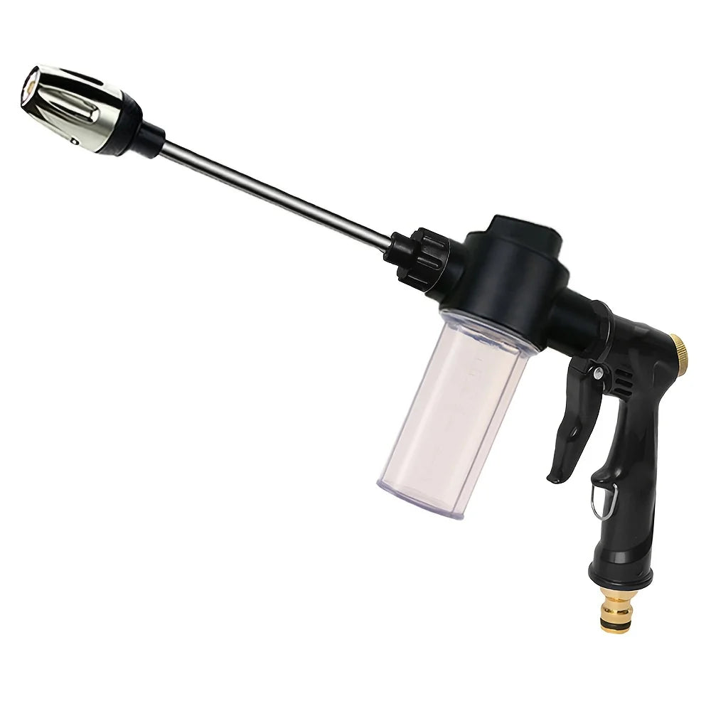 High-Pressure Garden & Car Wash Water Gun — Long Rod Hose Nozzle with Optional Foam Kettle