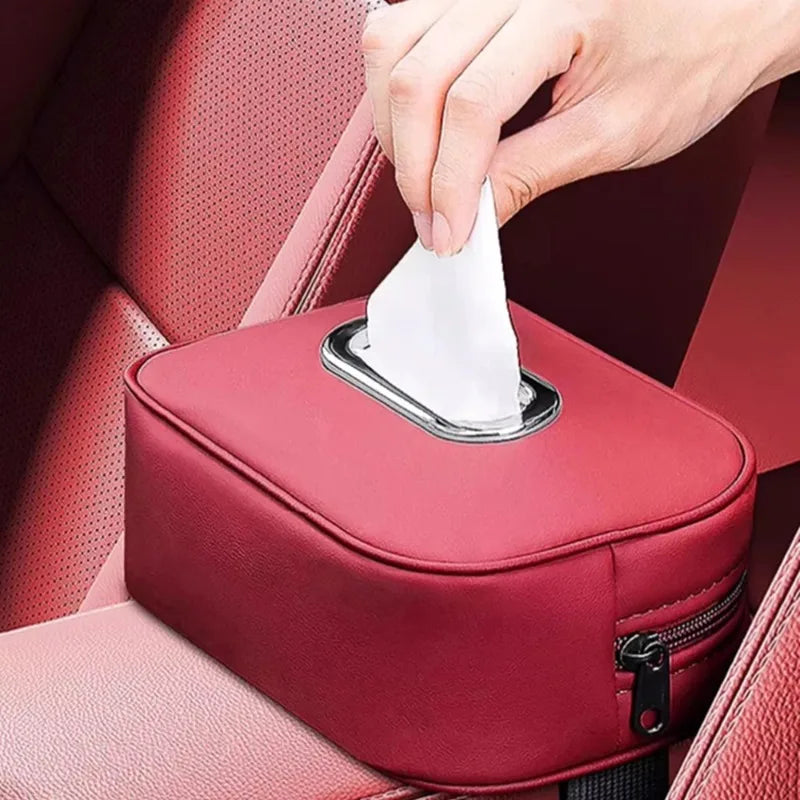 2025Car Tissue Box Holder Microfiber Leather Car Center Console Armrest Napkin Box Sun Visor Backseat Tissue Case with Fix Strap
