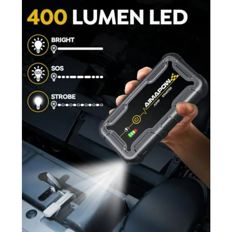 Portable Car Battery Jump Starter 8000A 20000mAh Jump Box with Fast Charge & Built-in Light — Compatible with All Gas Engines