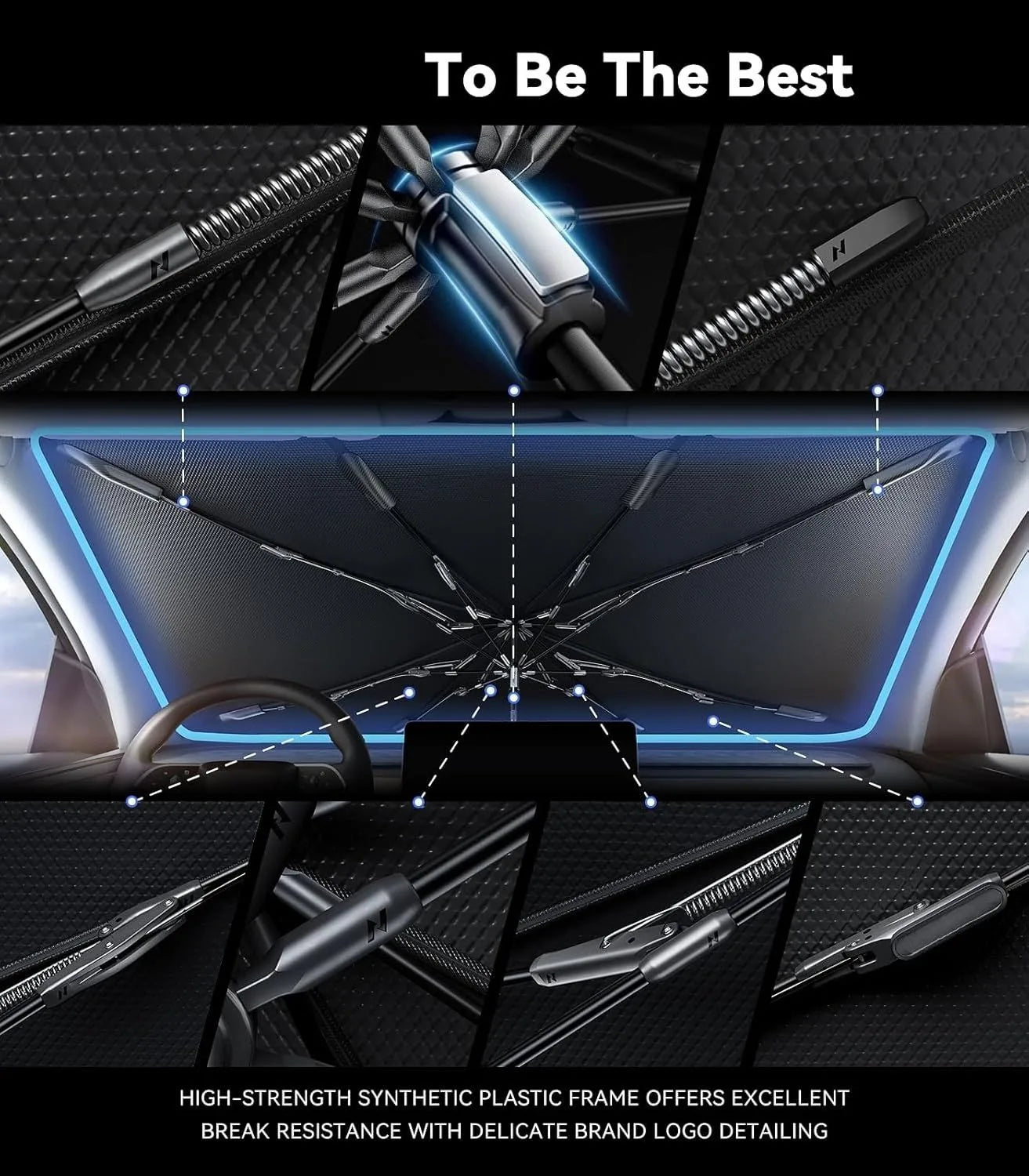 Car Windshield Sun Shade Umbrella [2026 Upgrade Sun Protection & Keep Cool] Protect Interior, 360° Flex Handle Sun Shield Sunshade, Medium  for Most Car