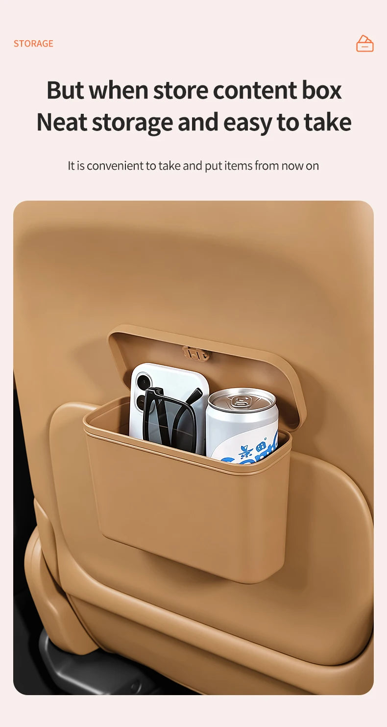Multifunctional Car Trash Can with Lid Button Hanging Storage Bin for Wet and Dry Use Auto Interior Accessories Organizer Box