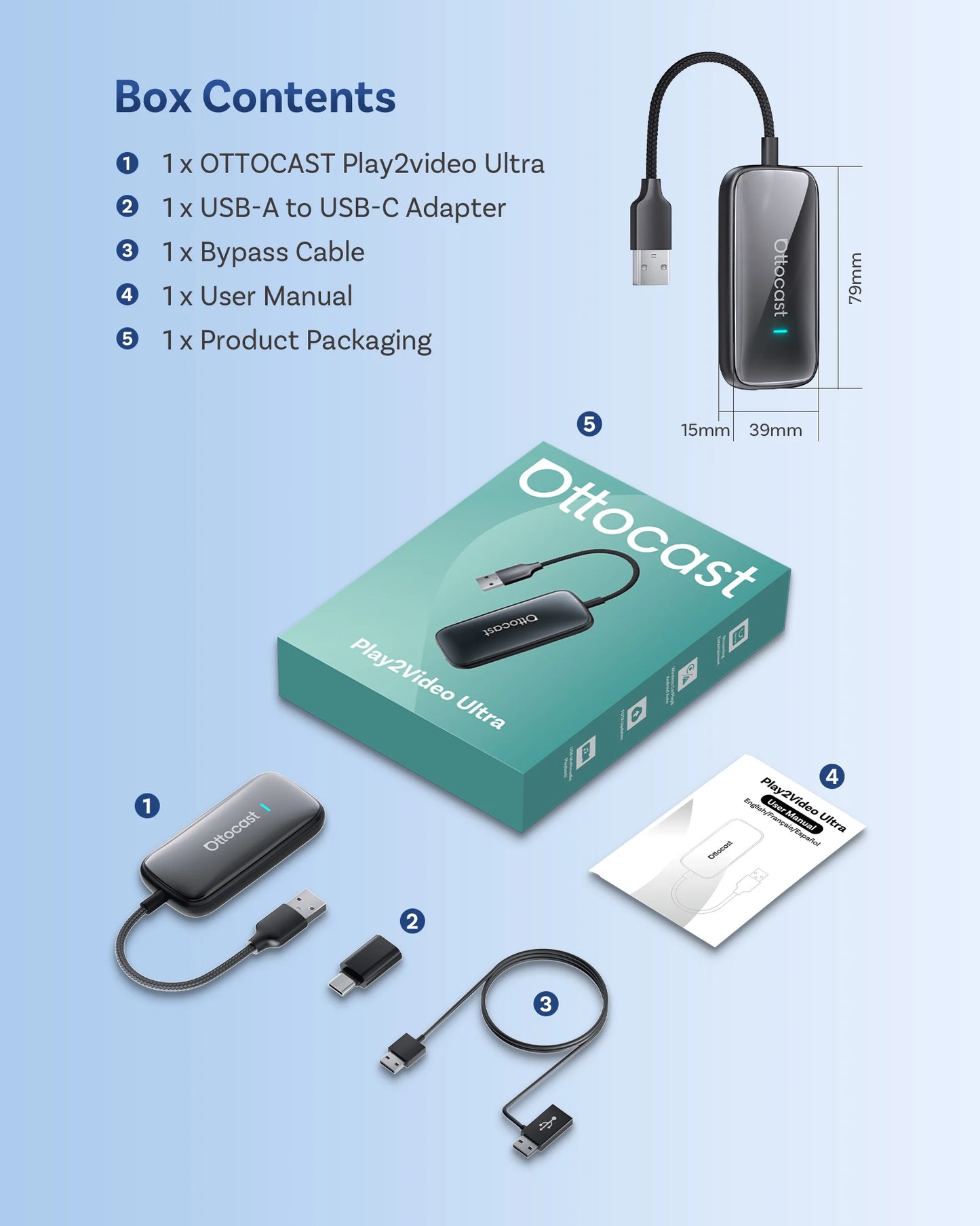 OTTOCAST Play2Video Ultra Wireless CarPlay AI Box Video Streaming for Car YouTube Netflix IPTV Plug&Play for Factory Wired CarPl
