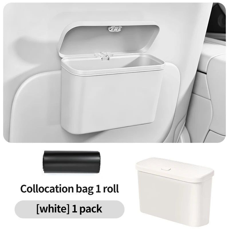 Multifunctional Car Trash Can with Lid Button Hanging Storage Bin for Wet and Dry Use Auto Interior Accessories Organizer Box