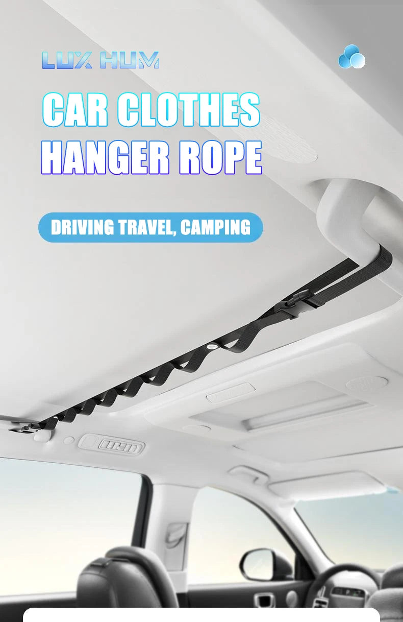 Portable Car Clothes Hanger Rope 10KG Large-Bearing Car Clothesline 83cm-119cm Adjustable Clothes Storage Hanger for Traveling