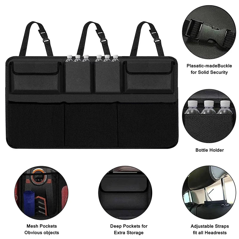 Large Capacity Oxford Car Trunk Hanging Storage Bag — 8-Pocket Waterproof Back Seat Organizer