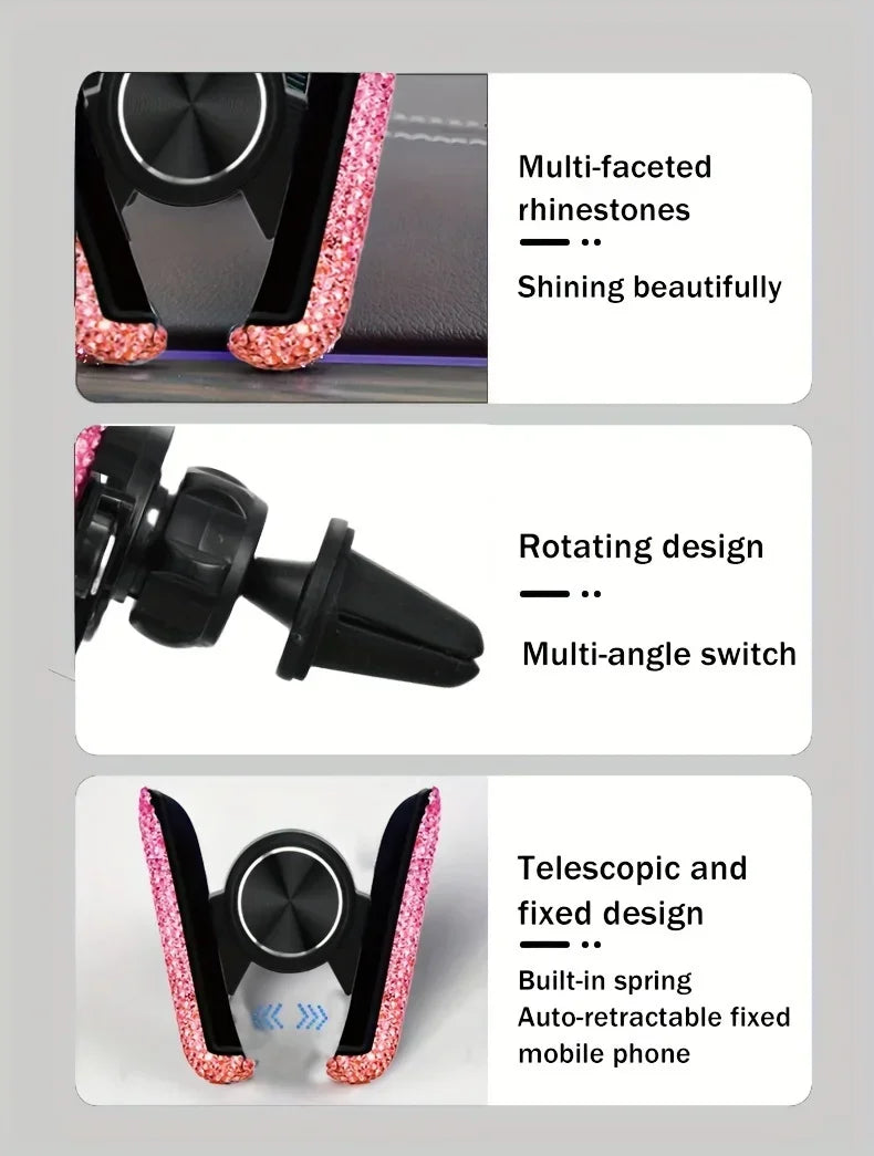 Car Phone Holder Diamond Crystal Car Air Vent Mount Clip Mobile Phone Holder Stand in Auto Bracket Interior Accessories