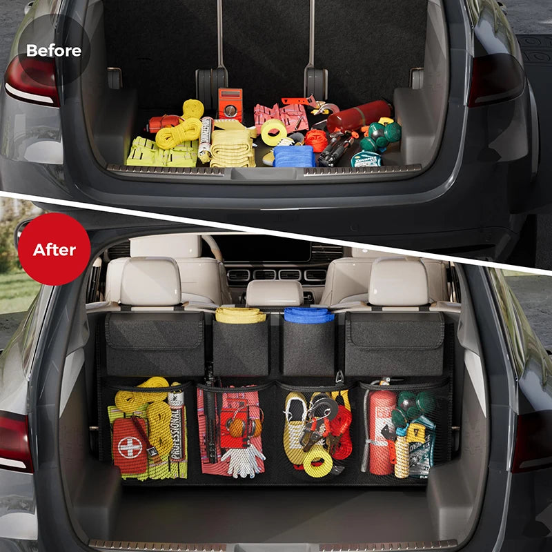 Large Capacity Oxford Car Trunk Hanging Storage Bag — 8-Pocket Waterproof Back Seat Organizer
