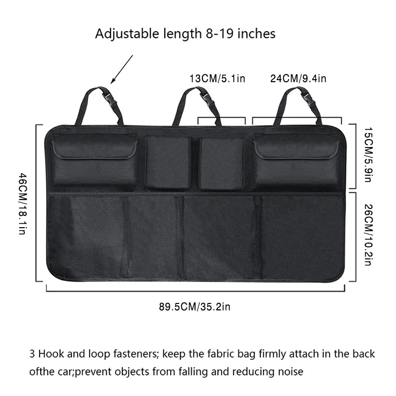 Large Capacity Oxford Car Trunk Hanging Storage Bag — 8-Pocket Waterproof Back Seat Organizer