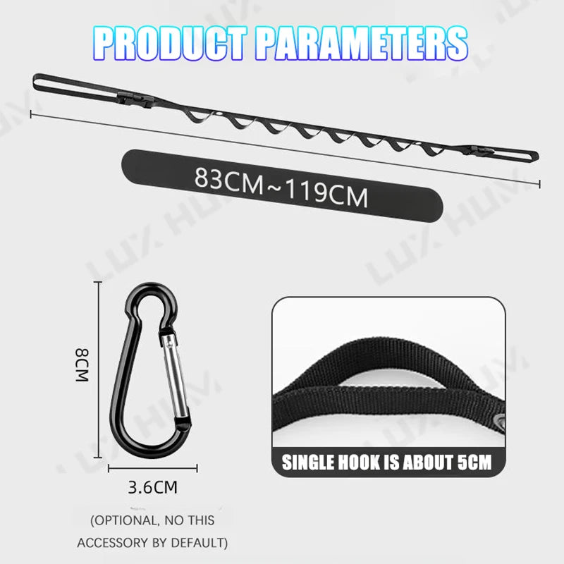 Portable Car Clothes Hanger Rope 10KG Large-Bearing Car Clothesline 83cm-119cm Adjustable Clothes Storage Hanger for Traveling
