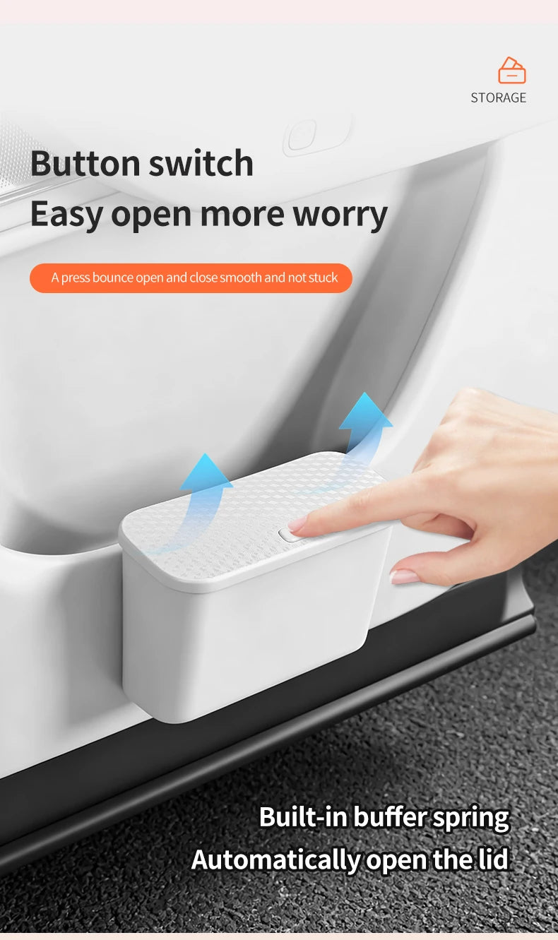 Multifunctional Car Trash Can with Lid Button Hanging Storage Bin for Wet and Dry Use Auto Interior Accessories Organizer Box