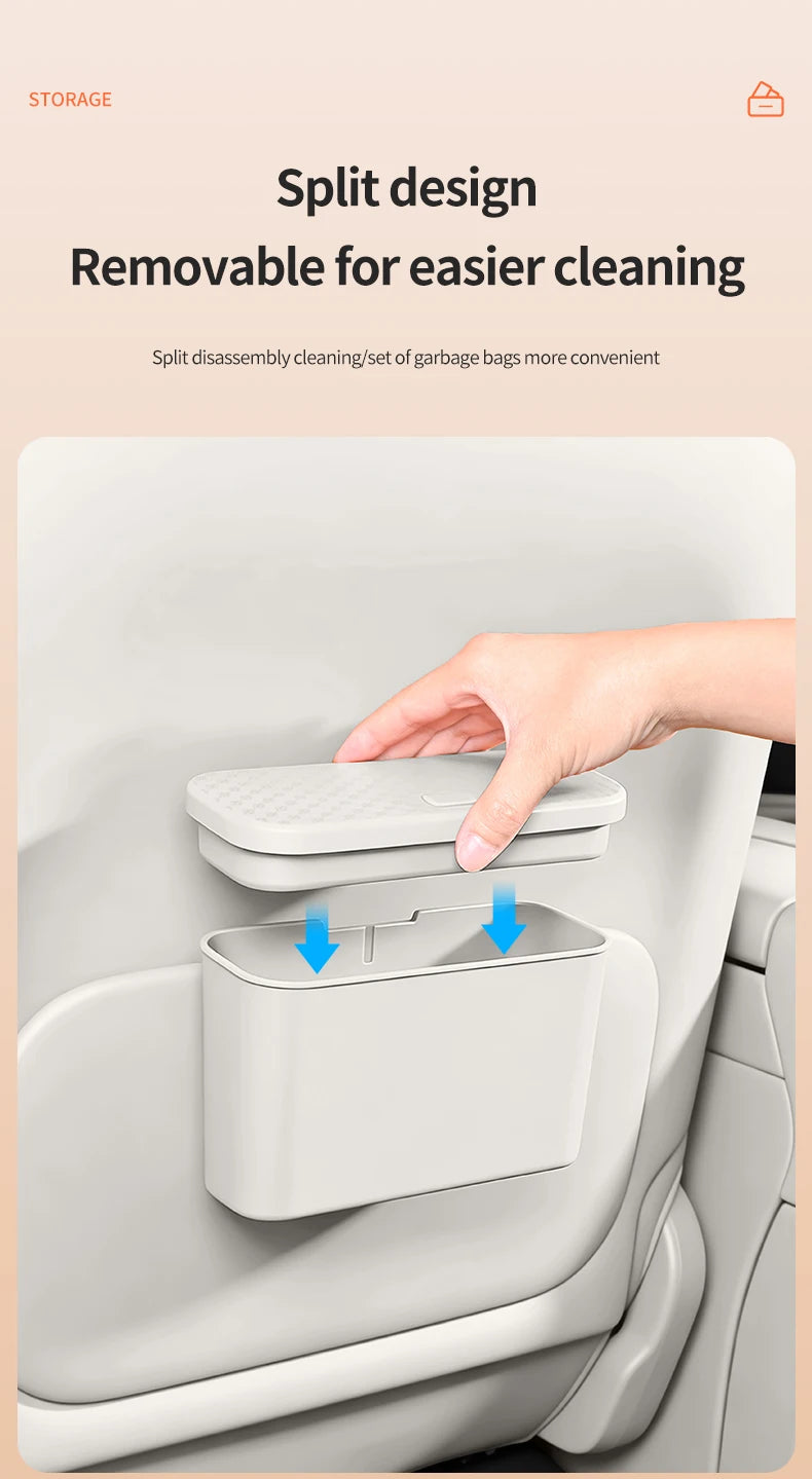 Multifunctional Car Trash Can with Lid Button Hanging Storage Bin for Wet and Dry Use Auto Interior Accessories Organizer Box