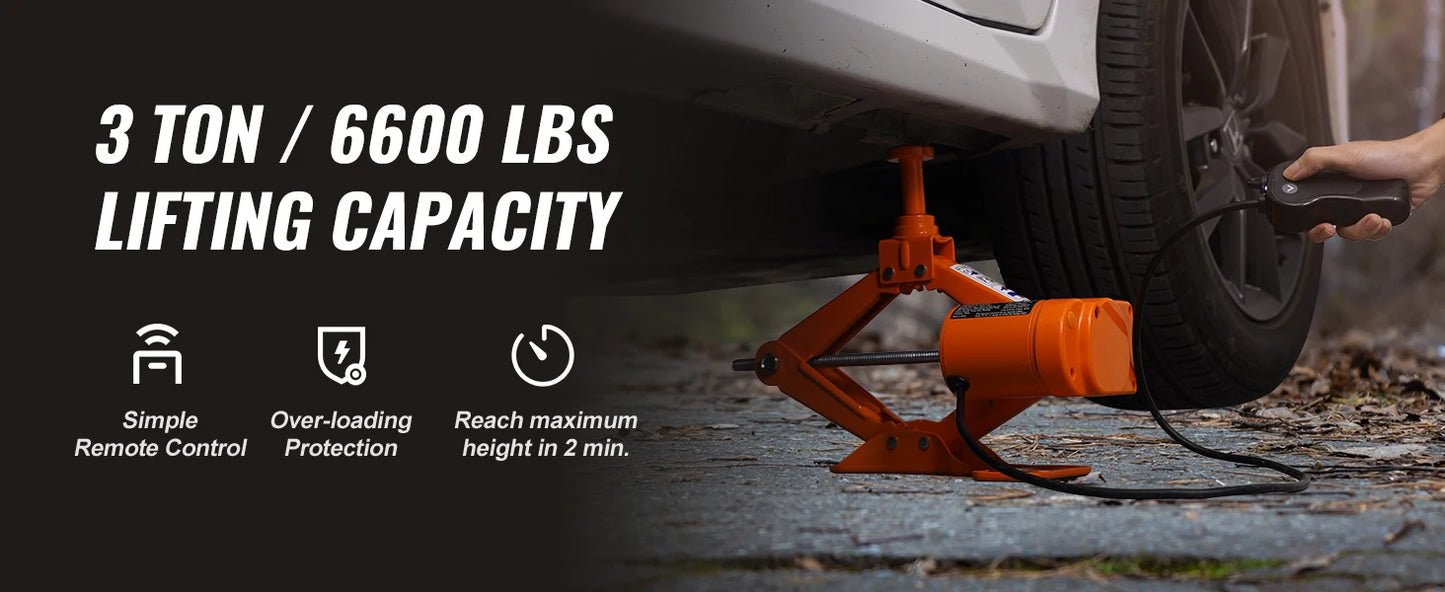 SucceBuy Electric Car Jack 3Tons/6600lbs 12V Electric Scissor Jack Portable Car Jack for SUV Truck Sedan Tire Change Replacement
