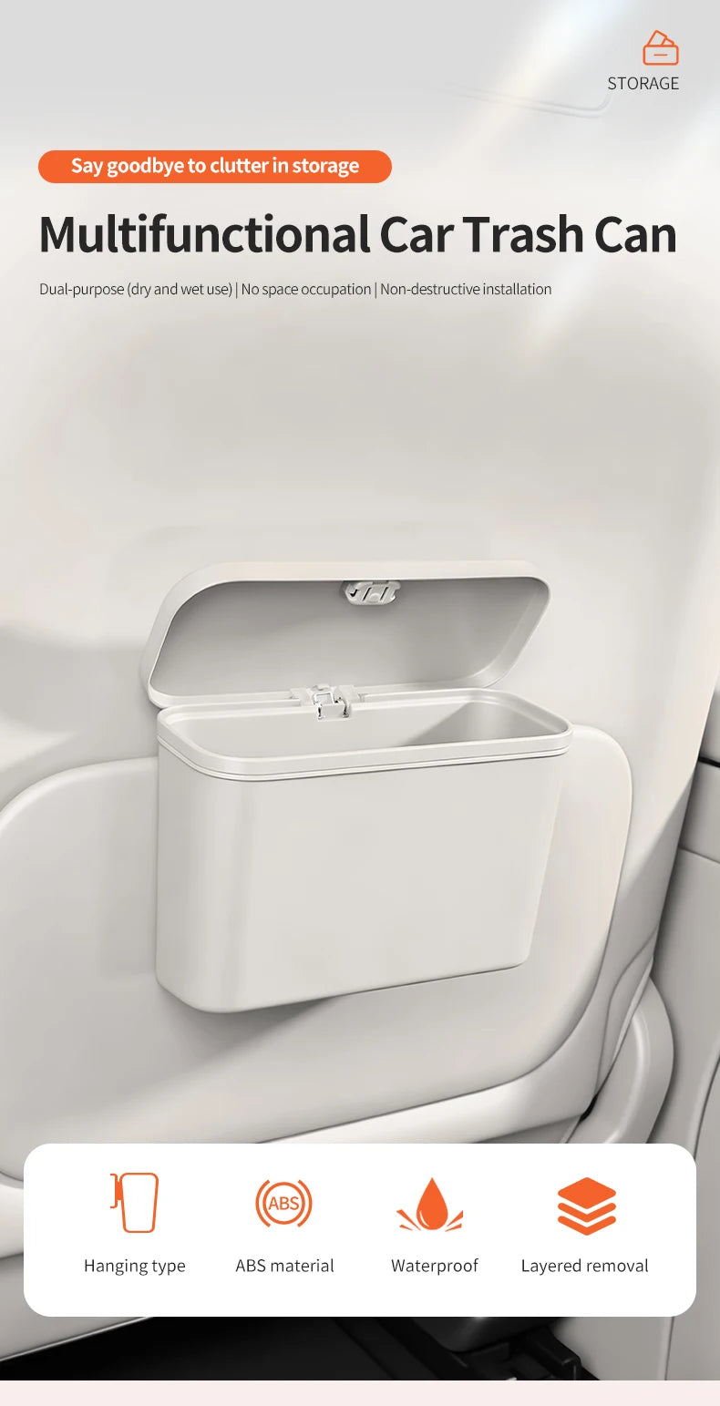 Multifunctional Car Trash Can with Lid Button Hanging Storage Bin for Wet and Dry Use Auto Interior Accessories Organizer Box