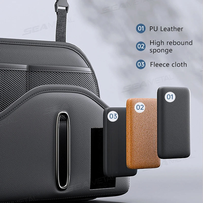 SEAMETAL Car Back Seat Organizer — PU Leather Multi-Pocket Seatback Storage Bag with Tissue Holder