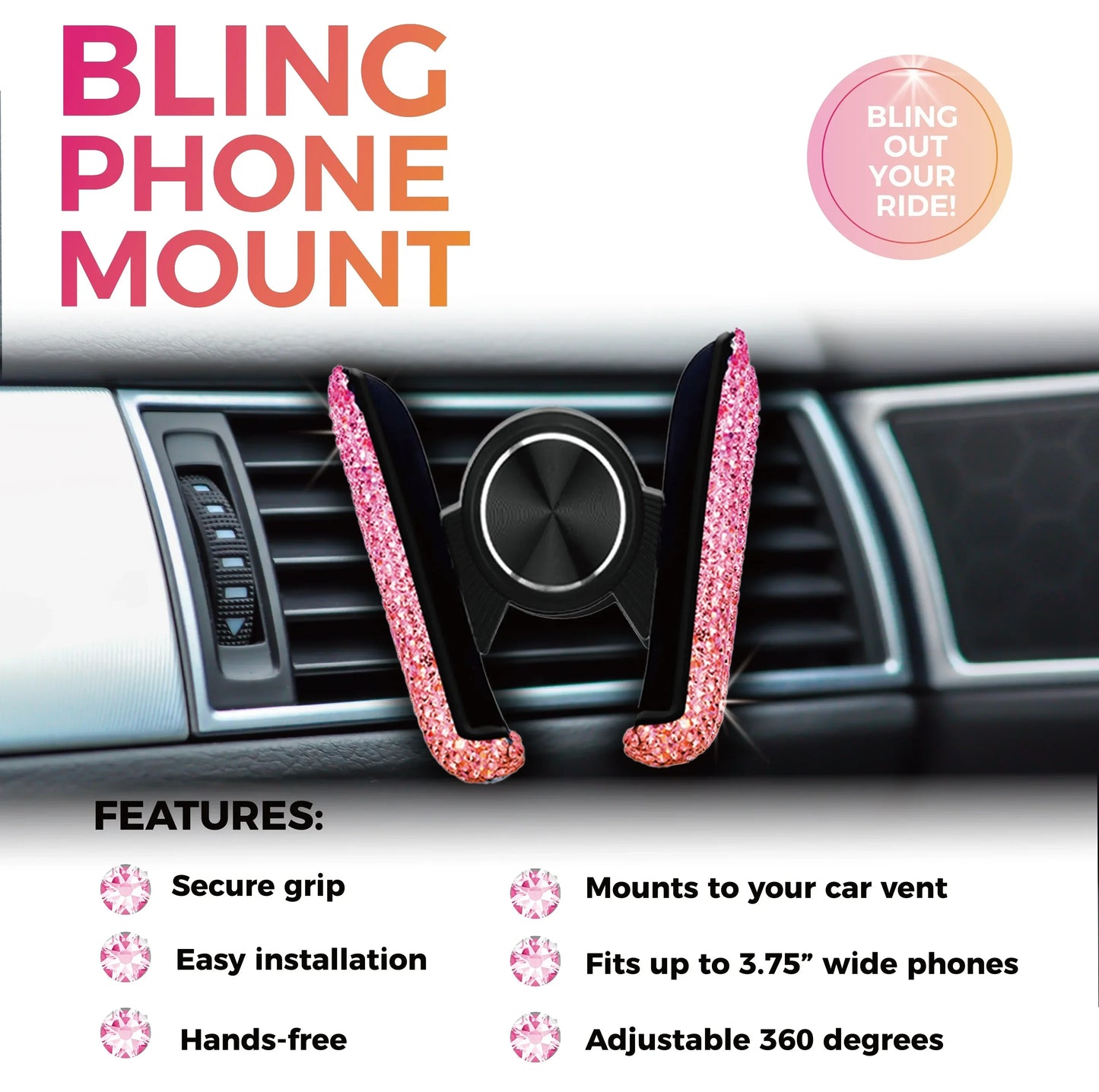 Car Phone Holder Diamond Crystal Car Air Vent Mount Clip Mobile Phone Holder Stand in Auto Bracket Interior Accessories