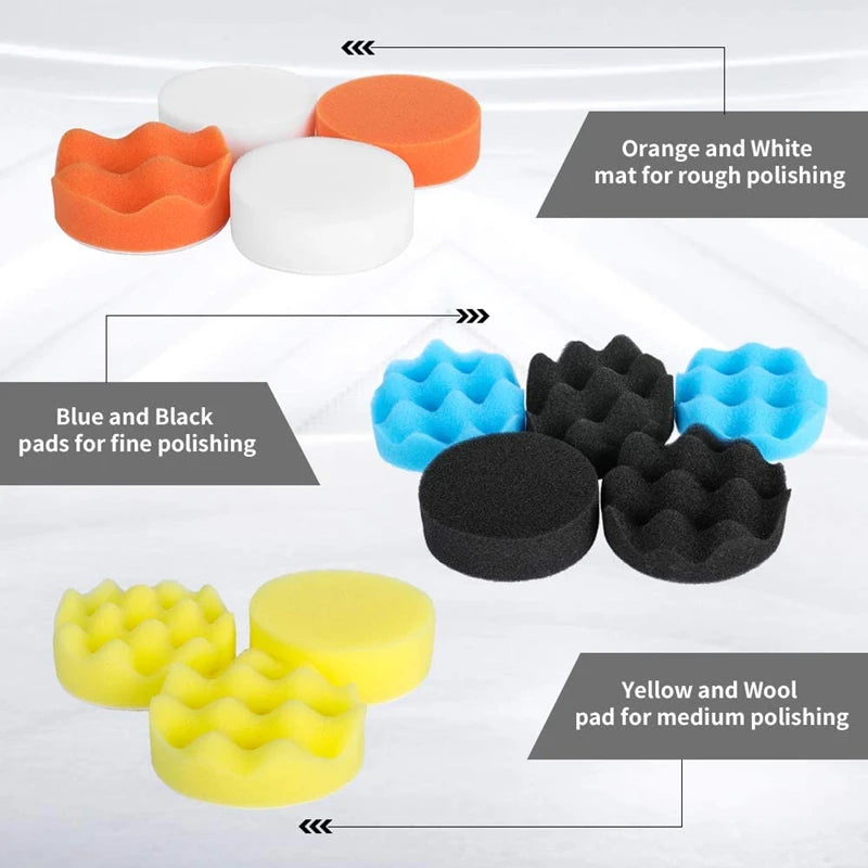 3-Inch Car Polishing Kit — Foam & Wool Buffing Pads for Waxing, Polishing & Headlight Refurbishing | 4 Sets