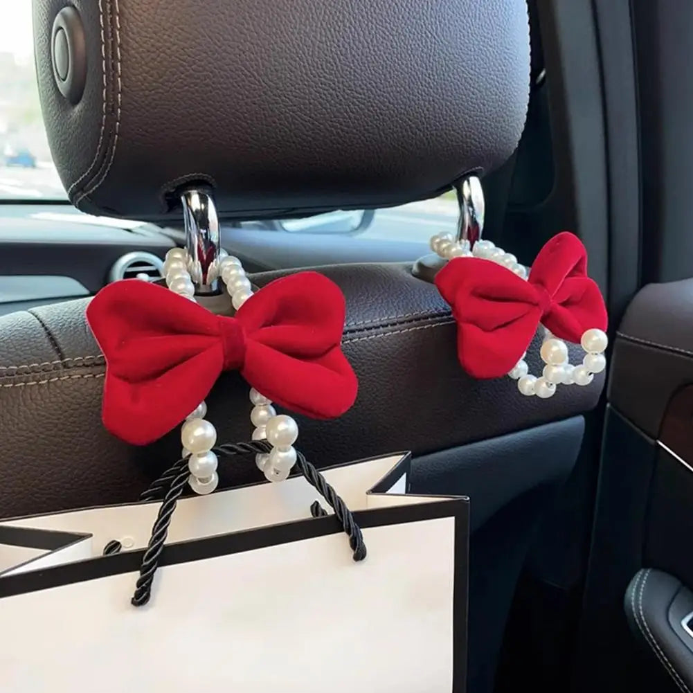 Bowknot Car Hook Elegant Alloy Pearl Car Organizer Clip Car Seat Back Hanger Durable Lovely Bow Knot Car Hook Car Styling