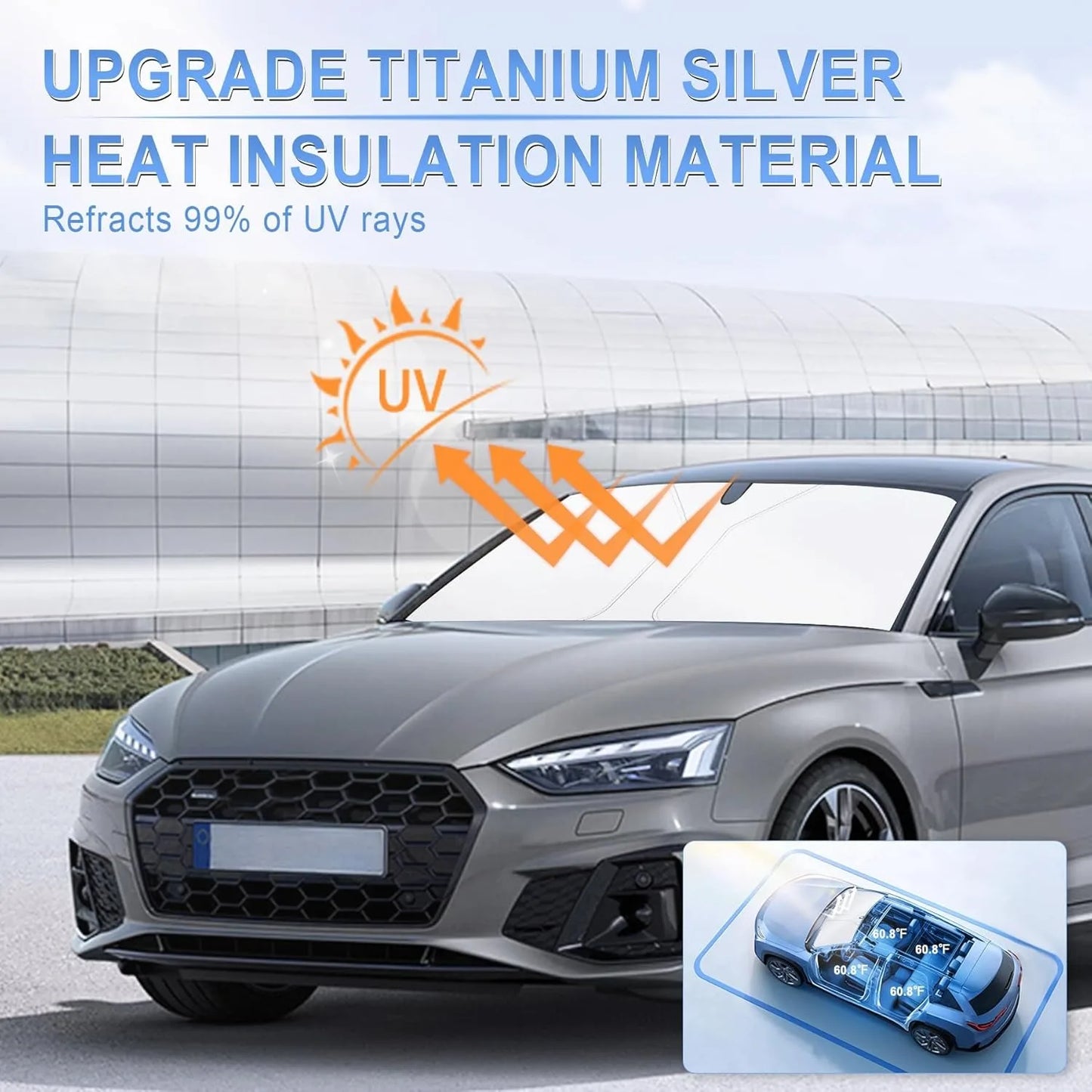 Car Windshield Sun Shade Umbrella [2026 Upgrade Sun Protection & Keep Cool] Protect Interior, 360° Flex Handle Sun Shield Sunshade, Medium  for Most Car