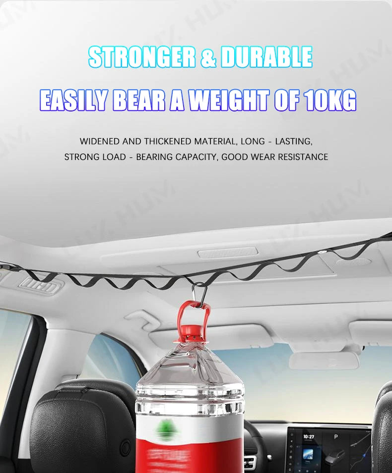 Portable Car Clothes Hanger Rope 10KG Large-Bearing Car Clothesline 83cm-119cm Adjustable Clothes Storage Hanger for Traveling