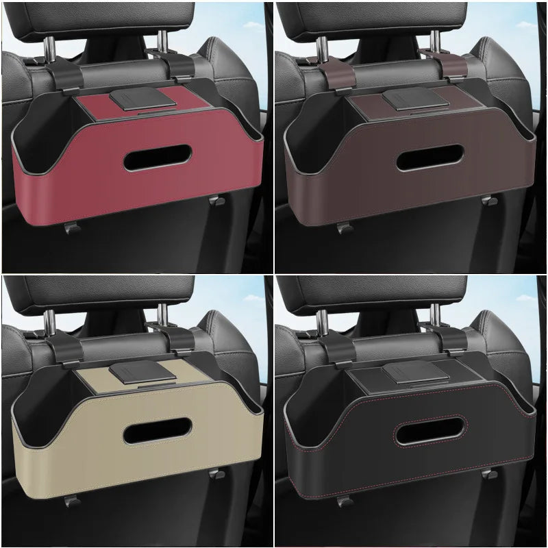 Car Backseat 3-in-1 Organizer Storage Box — Cup Holder, Tissue & Phone Slot with Hooks | 4 Colors