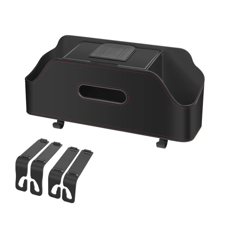Car Backseat 3-in-1 Organizer Storage Box — Cup Holder, Tissue & Phone Slot with Hooks | 4 Colors
