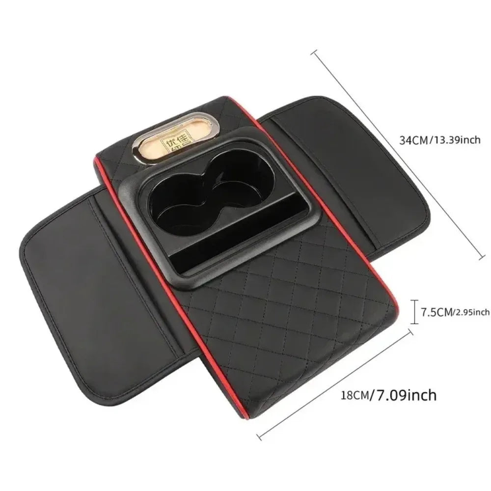 Car Armrest Storage Box — Center Console Organizer with Heightening Cushion & Cup Holder | 2 Colors