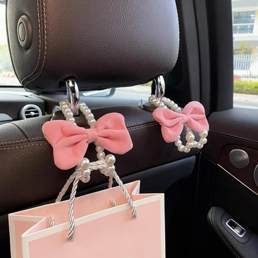 Bow Knot Car Seat Hook — Cute Pearl Alloy Hanger Clip for Bags & Car Interior Styling