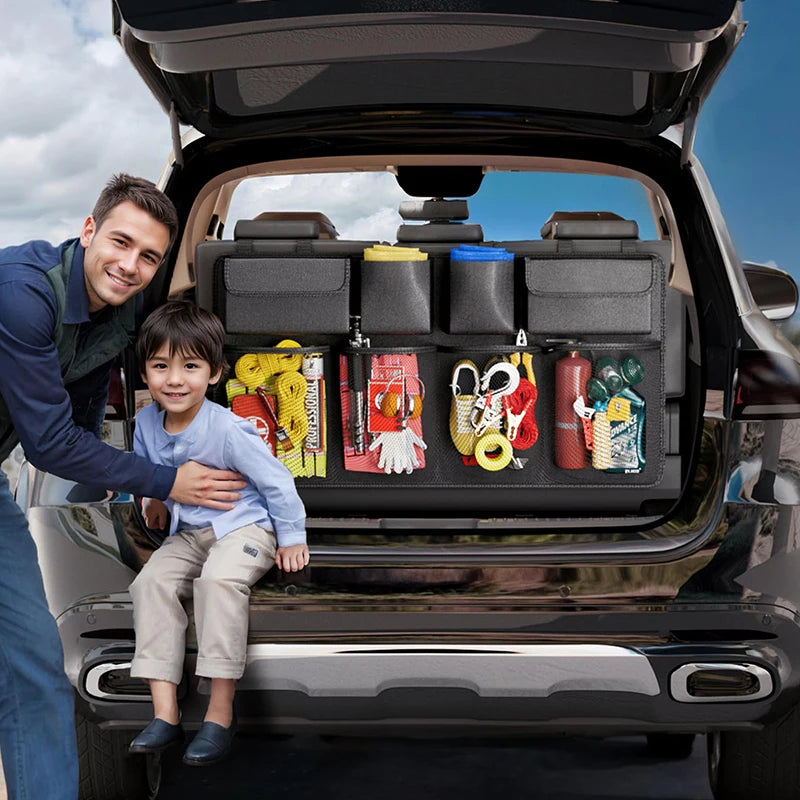 Large Capacity Oxford Car Trunk Hanging Storage Bag — 8-Pocket Waterproof Back Seat Organizer