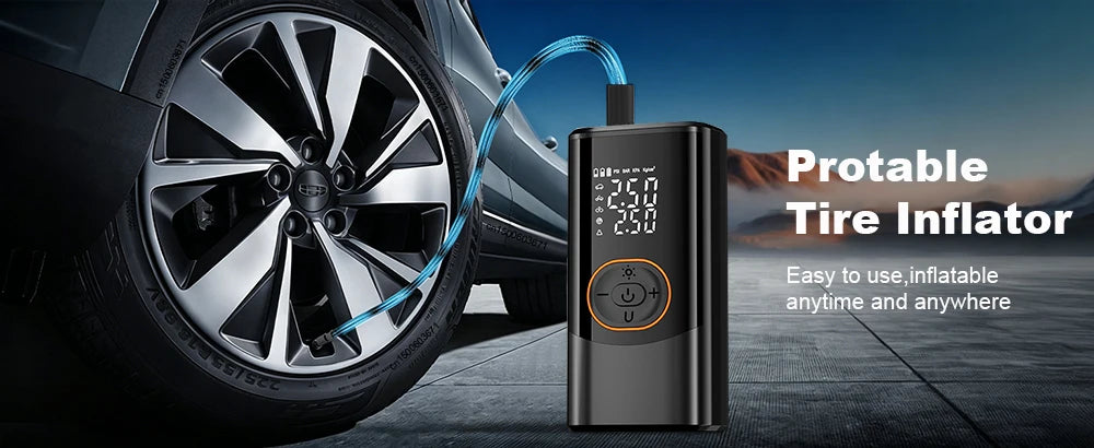 Tire Inflator Portable Air Compressor Cordless Tires Air Pump with LED Light Digital Display for Car Motorcycles and Bicycles