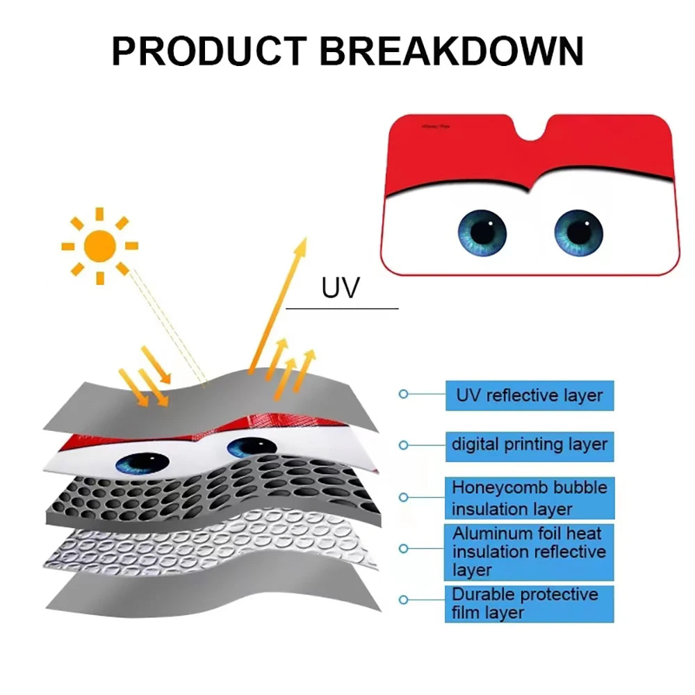 Car Windshield Sunshade with Eye Design — Aluminium Foil UV Sun Visor | 4 Colors