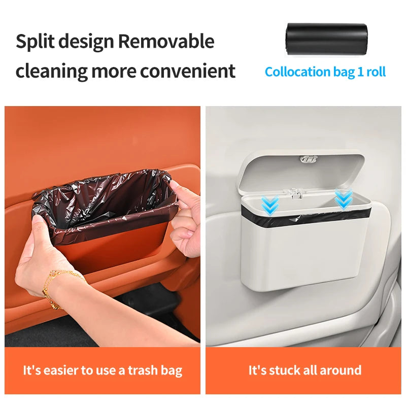 Multifunctional Car Trash Can with Lid Button Hanging Storage Bin for Wet and Dry Use Auto Interior Accessories Organizer Box