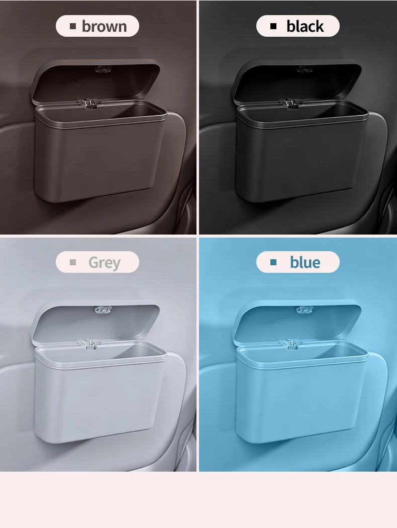 Multifunctional Car Trash Can with Lid Button Hanging Storage Bin for Wet and Dry Use Auto Interior Accessories Organizer Box