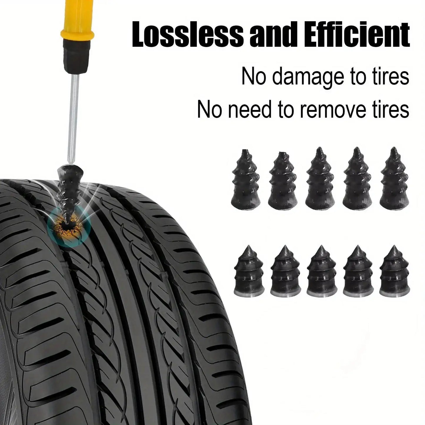 Portable Car Tire Puncture Repair Kit T-Handle Tools Glue Strips Universal for Truck Motorcycle RV Roadside Safety
