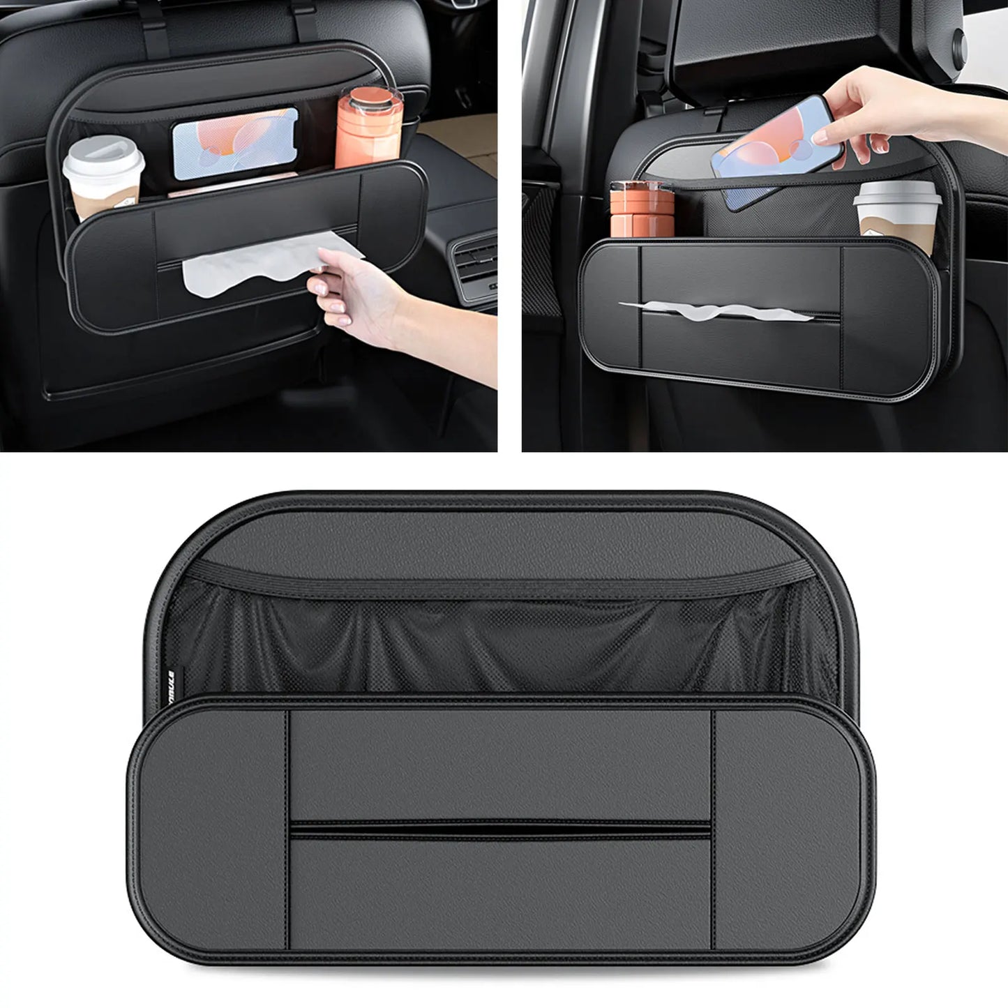 Premium PU Leather Car Seat Back & Trunk Organizer — 5-Pocket Multi-Use Storage
