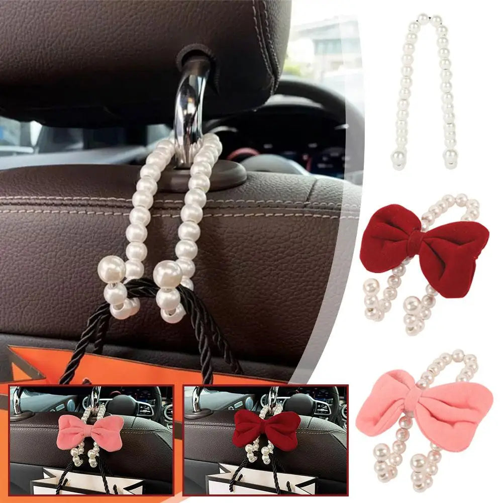 Bowknot Car Hook Elegant Alloy Pearl Car Organizer Clip Car Seat Back Hanger Durable Lovely Bow Knot Car Hook Car Styling