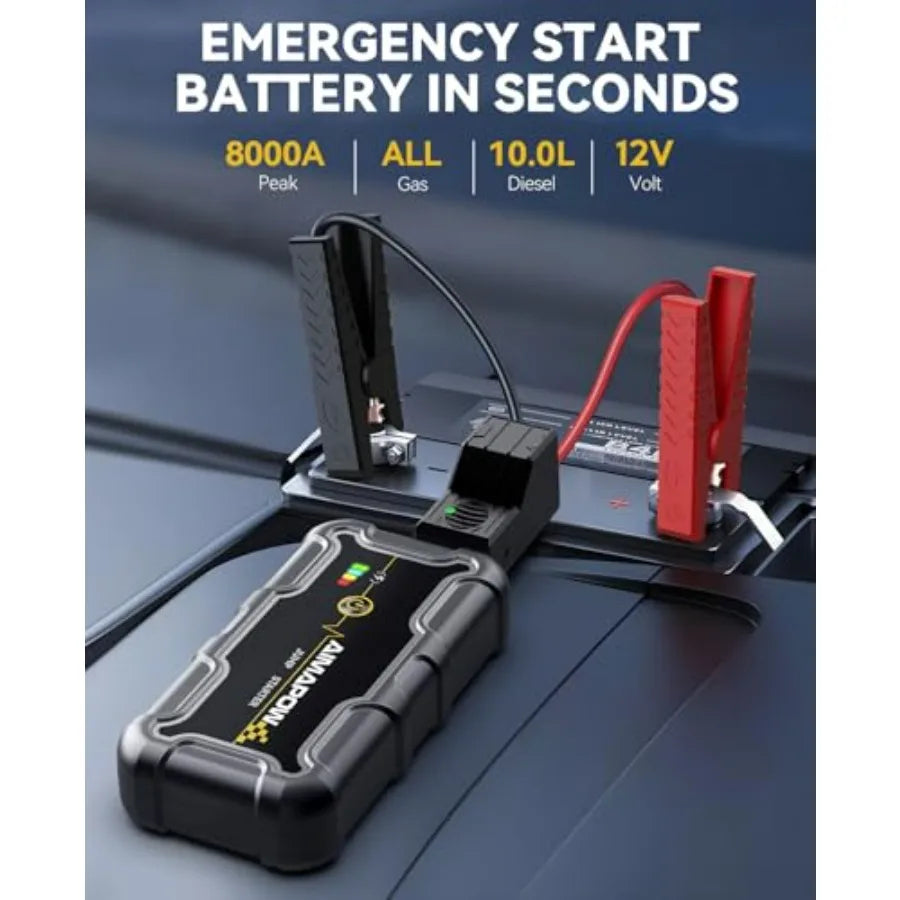 Portable Car Battery Jump Starter 8000A 20000mAh Jump Box with Fast Charge & Built-in Light — Compatible with All Gas Engines