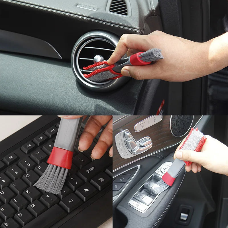Double-Head Car Interior Cleaning Brush — Air Vent, Dashboard & Keyboard Dust Remover