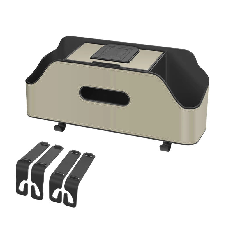 Car Backseat 3-in-1 Organizer Storage Box — Cup Holder, Tissue & Phone Slot with Hooks | 4 Colors