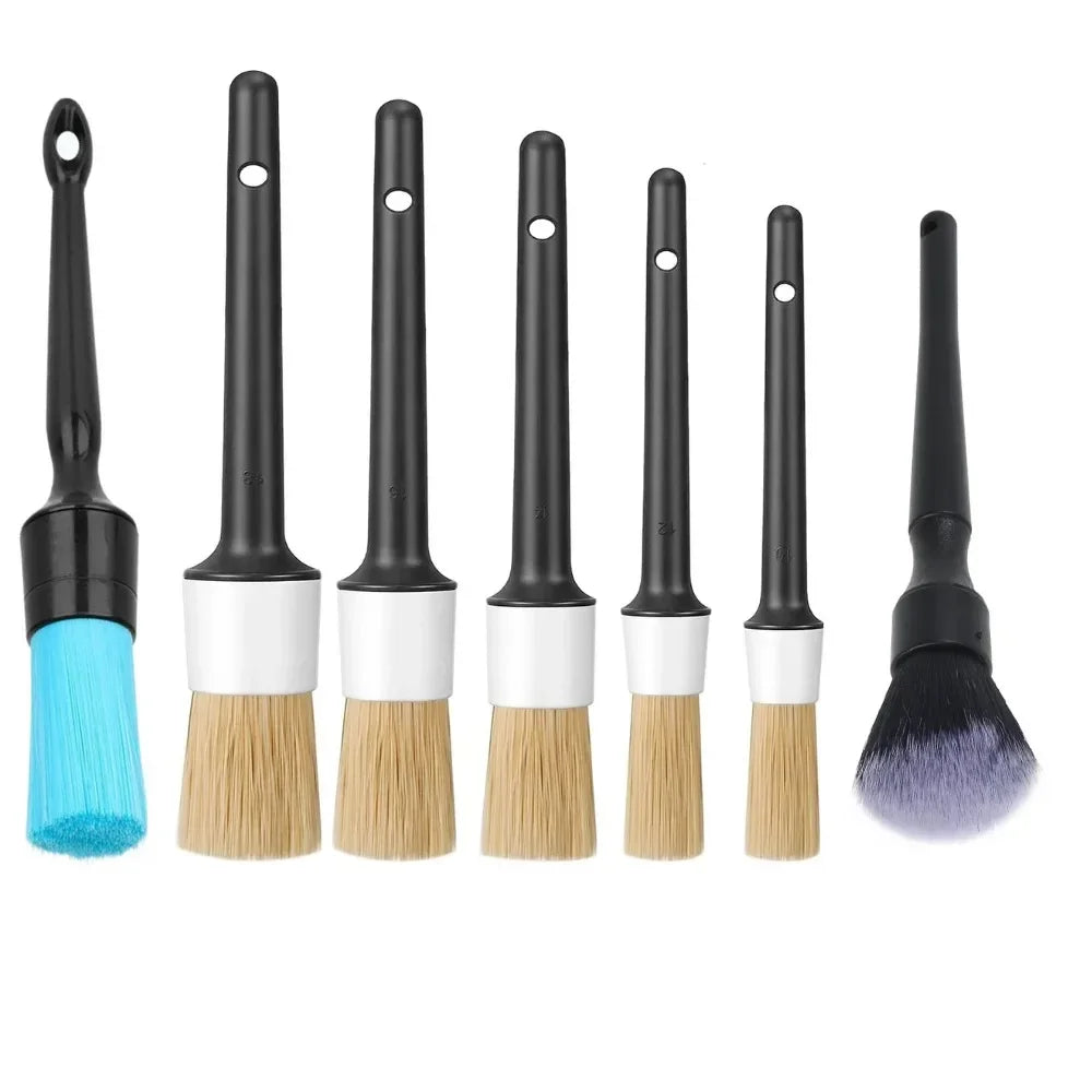Car Detailing Brush Set — Natural Boar Hair Brushes for Air Vents, Rims & Interior Cleaning